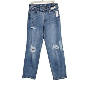 NWT Women's OLD NAVY Loose Wide Leg Jeans MED. BLUE size 4 High Rise Distressed